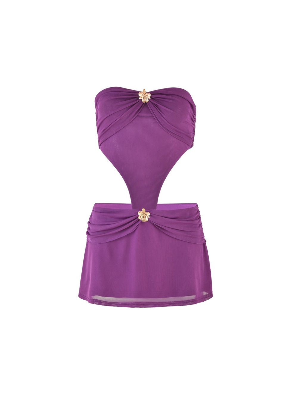 Strapless Purple Mini Dress with Gold Floral Accents